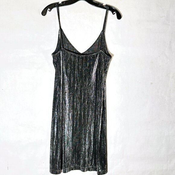 Mikai Size Large Slip Dress Charcoal Gray Black Metallic Shimmer Sexy Slinky - Picture 6 of 7